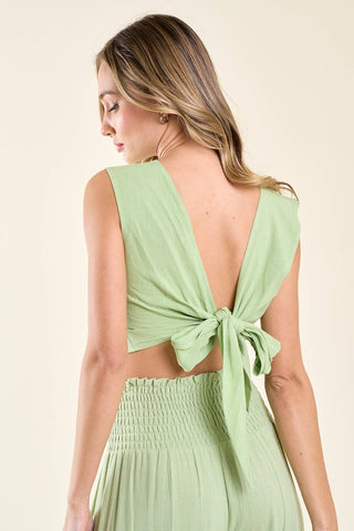 Tie Back Linen Crop Top
