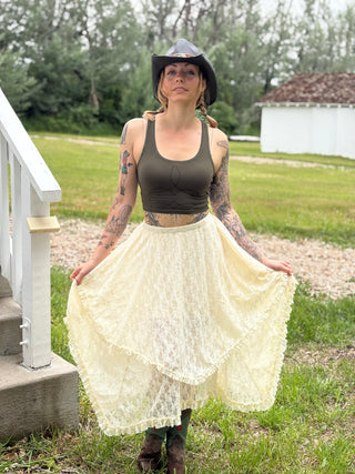 Boho Country Lace Tier Midi Skirt