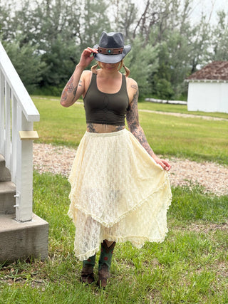 Boho Country Lace Tier Midi Skirt