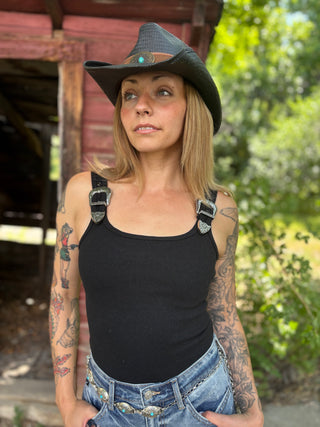 Ribbed Western Buckle Bodysuit