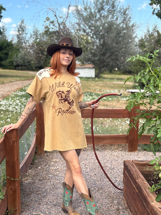 Garment Washed Embroidered Western Shirt Dress