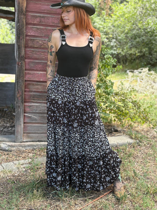 Tiered Floral Maxi Skirt with Pockets