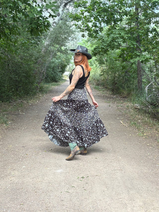 Tiered Floral Maxi Skirt with Pockets