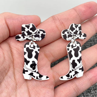 Western Style Cow Color Boots Hat Post Earrings