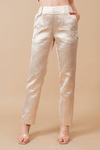Metallic Straight-Leg Ankle Sable Western Pants