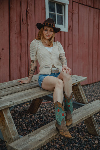 Crochet Button Down V-Neck Top