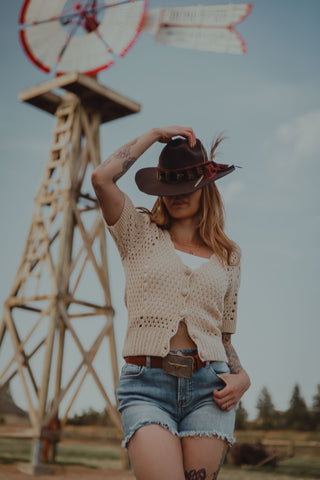 Crochet Button Down V-Neck Top
