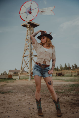 Crochet Button Down V-Neck Top