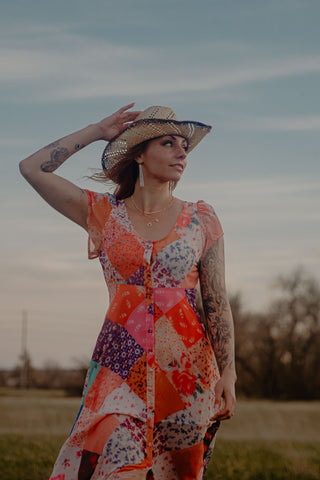 Quilt Printed Button Down Maxi Dress
