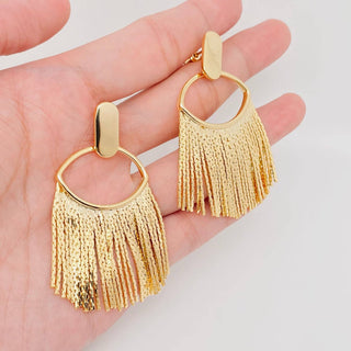 18K Gold-Plated Tassel Earrings with Eyelash Shape Design