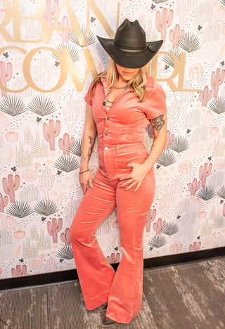 Mauve Boho Structured Corduroy Jumpsuit.