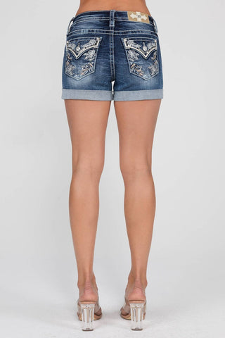 Mid-Rise Embroidered Studded Shorts