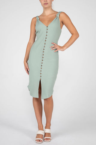 Ribbed Button Sage Green Dress