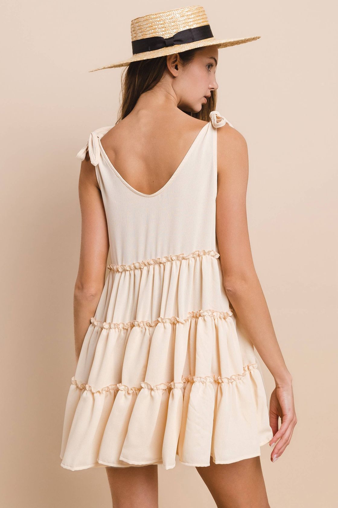 Boho Textured Crepe Tiered Babydoll Dress