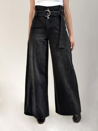 Western High Waisted Belted Wide Leg Jeans by Habitual