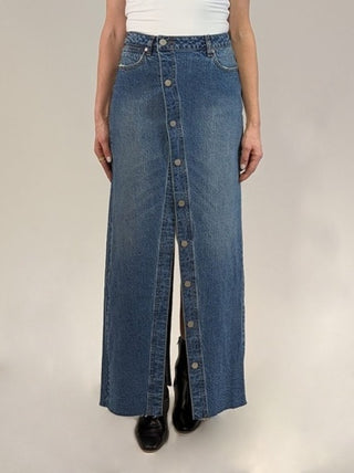 Button Down Maxi Denim Skirt by Habitual