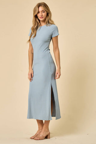 Ribbed Knit Maxi Dress with Slit