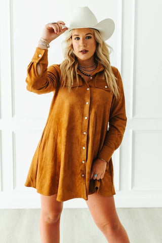 Suede Pearl Snap Button Down Dress