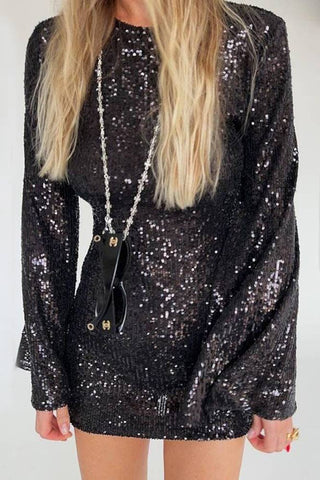 Sequin Glitter Flare Sleeves Dress