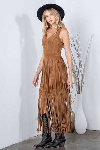 Southern Fringe Suede Dress