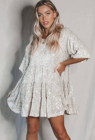 Sequin Tiered Babydoll Dress