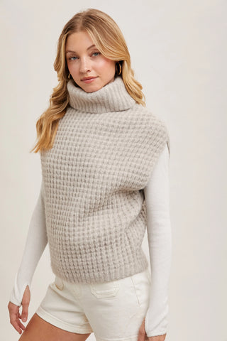 Western Turtleneck Waffle Knit Vest Sweater