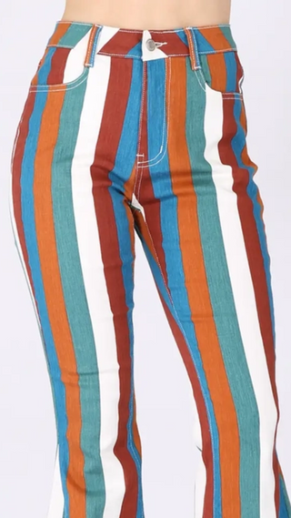 Multi Stripe Denim Bellbottom Jeans