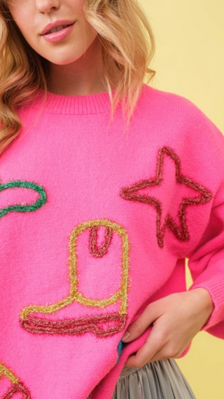 Metallic Yarn Star Cowboy Pullover Sweater