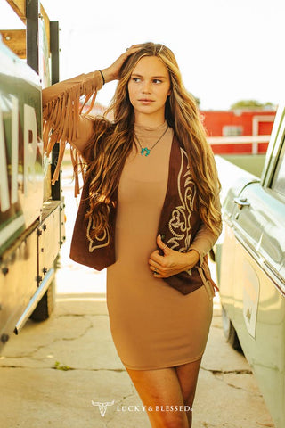 Brown Suede Boot Stitched Vest