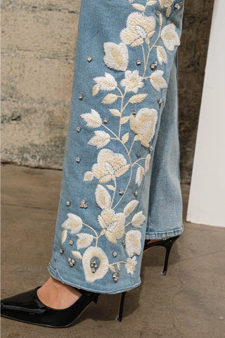 Floral Embellished Denim Jeans