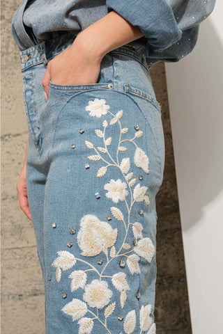 Floral Embellished Denim Jeans