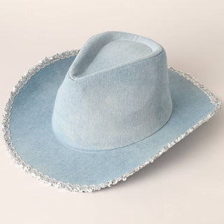 Denim Cowboy Hat with Sequins in the Edge