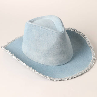 Denim Cowboy Hat with Sequins in the Edge