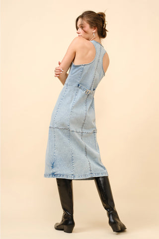 Studded Button Up Denim Sleeveless Dress