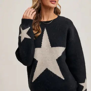 Star Print Knit Sweater Pullover