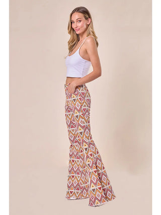 Western Aztec Print Bellbottom Flare Jeans