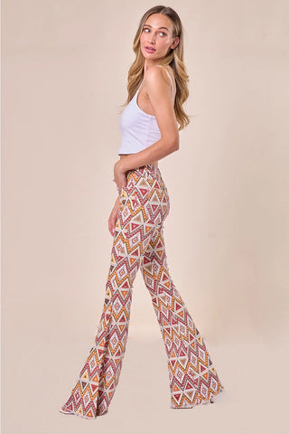 Western Aztec Print Bellbottom Flare Jeans