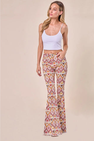 Western Aztec Print Bellbottom Flare Jeans