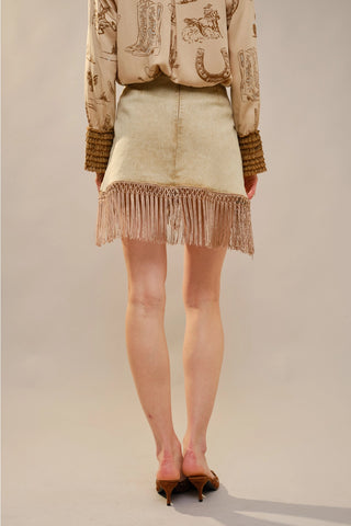 Fringe Denim Wrap Skirt
