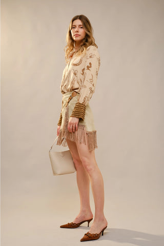 Fringe Denim Wrap Skirt