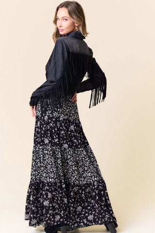 Long Sleeve Studded Fringe Tie Front Shirt