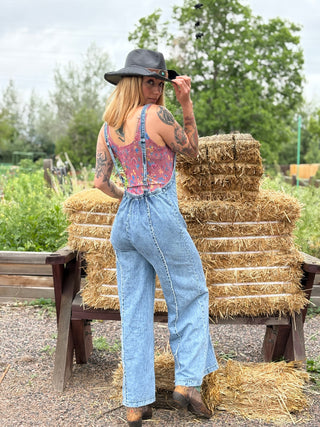 Washed Raw Hem One Piece Wide Leg Jumpsuit Overall