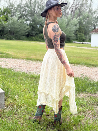 Boho Country Lace Tier Midi Skirt