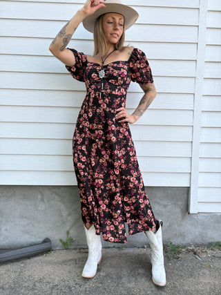 Floral Print Sweetheart Neck Maxi Dress Small (2/4) Floral Print Sweetheart Neck Maxi Dress Small (2/4)