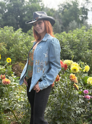 Chambray Light Wash Sequin Jacket