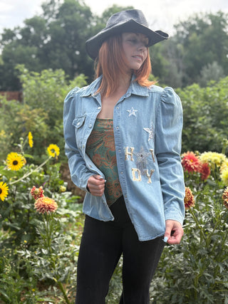 Chambray Light Wash Sequin Jacket