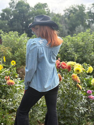 Chambray Light Wash Sequin Jacket