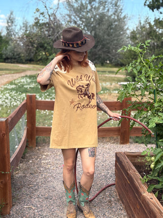 Garment Washed Embroidered Western Shirt Dress