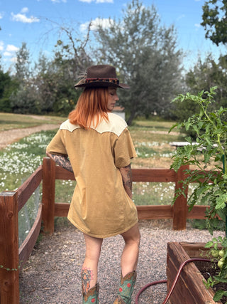 Garment Washed Embroidered Western Shirt Dress