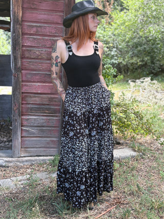 Tiered Floral Maxi Skirt with Pockets